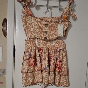 Agua Bendita Kids Casual Dress in Tan and Pink Floral